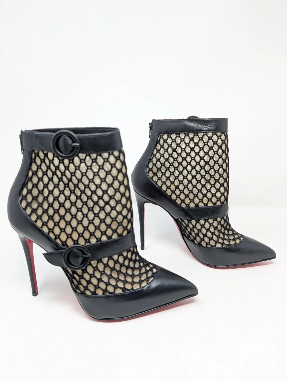 Louboutin Boteboot 100 Black Mesh Ankle Boots Booties Size 36.5